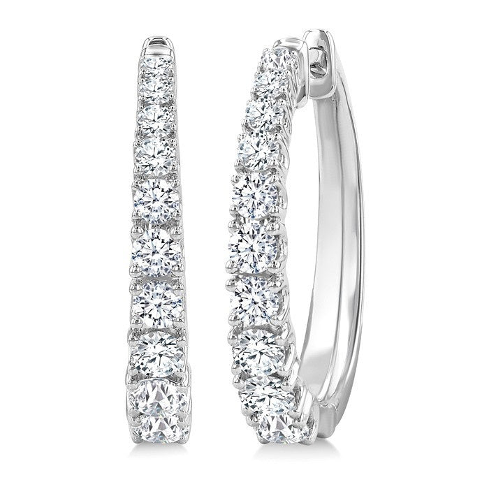 1 1/2 Ctw Graduated Round Cut Diamond Fashion Hoop Earrings in 14K White Gold