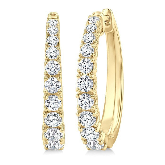 1 1/2 Ctw Graduated Round Cut Diamond Fashion Hoop Earrings in 14K Yellow Gold