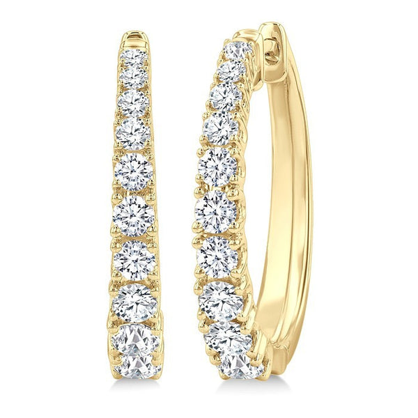 1 1/2 Ctw Graduated Round Cut Diamond Fashion Hoop Earrings in 14K Yellow Gold