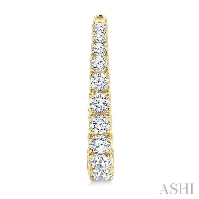 1 1/2 Ctw Graduated Round Cut Diamond Fashion Hoop Earrings in 14K Yellow Gold