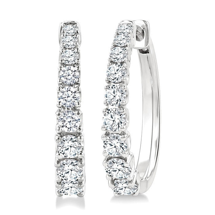 1 Ctw Graduated Round Cut Diamond Fashion Hoop Earrings in 14K White Gold