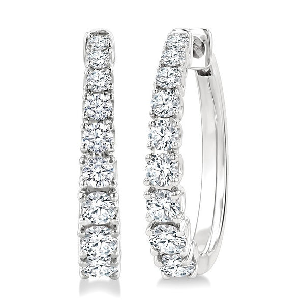 1 Ctw Graduated Round Cut Diamond Fashion Hoop Earrings in 14K White Gold