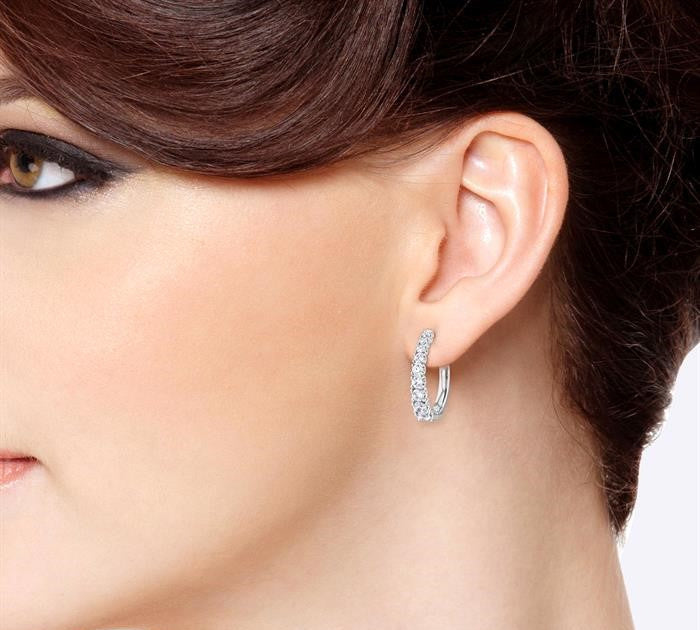 1 Ctw Graduated Round Cut Diamond Fashion Hoop Earrings in 14K White Gold