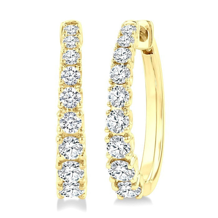 1 Ctw Graduated Round Cut Diamond Fashion Hoop Earrings in 14K Yellow Gold