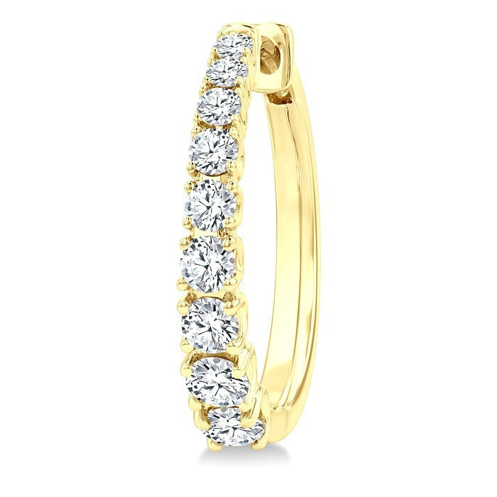 1 Ctw Graduated Round Cut Diamond Fashion Hoop Earrings in 14K Yellow Gold