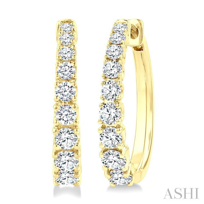1 Ctw Graduated Round Cut Diamond Fashion Hoop Earrings in 14K Yellow Gold