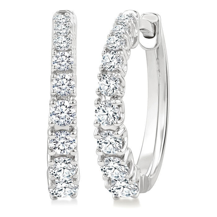 3/4 Ctw Graduated Round Cut Diamond Fashion Hoop Earrings in 14K White Gold