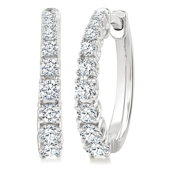 3/4 Ctw Graduated Round Cut Diamond Fashion Hoop Earrings in 14K White Gold