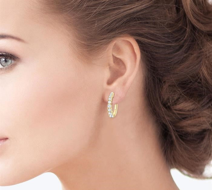 3/4 Ctw Graduated Round Cut Diamond Fashion Hoop Earrings in 14K Yellow Gold