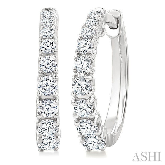 3/4 Ctw Graduated Round Cut Diamond Fashion Hoop Earrings in 14K White Gold