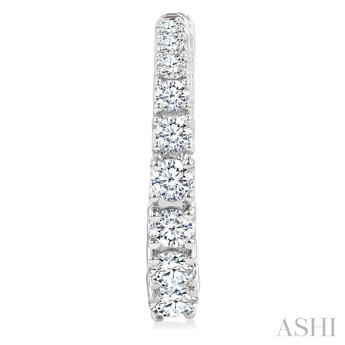 3/4 Ctw Graduated Round Cut Diamond Fashion Hoop Earrings in 14K White Gold
