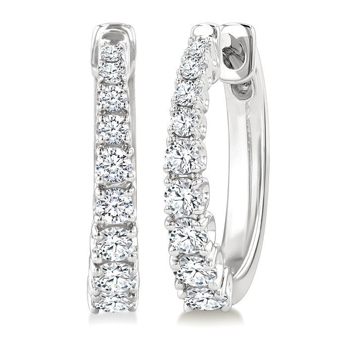 1/2 Ctw Graduated Round Cut Diamond Fashion Hoop Earrings in 14K White Gold