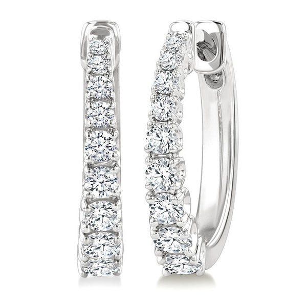 1/2 Ctw Graduated Round Cut Diamond Fashion Hoop Earrings in 14K White Gold
