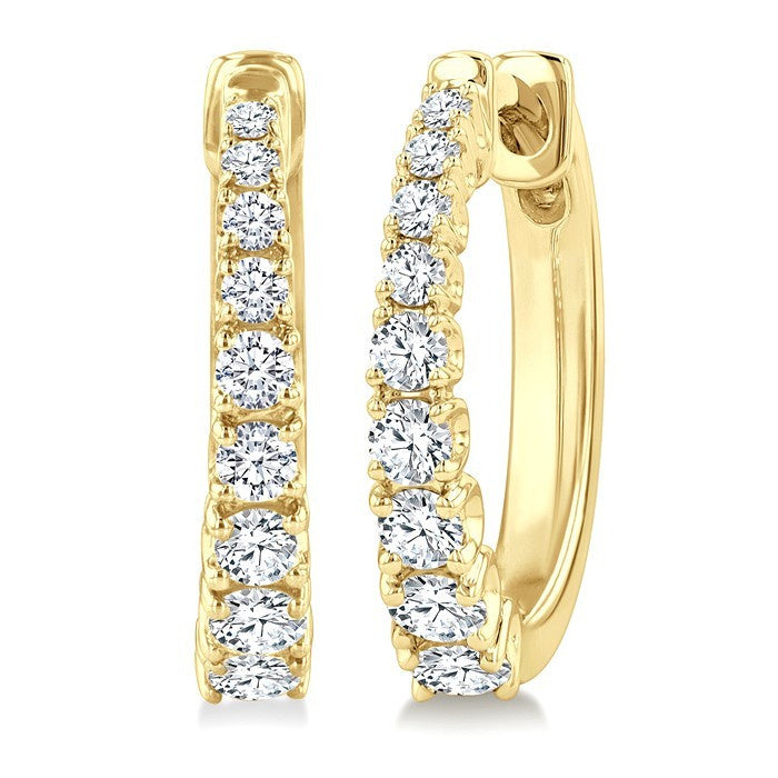 1/2 Ctw Graduated Round Cut Diamond Fashion Hoop Earrings in 14K Yellow Gold