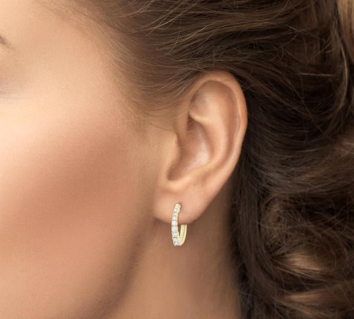 1/2 Ctw Graduated Round Cut Diamond Fashion Hoop Earrings in 14K Yellow Gold