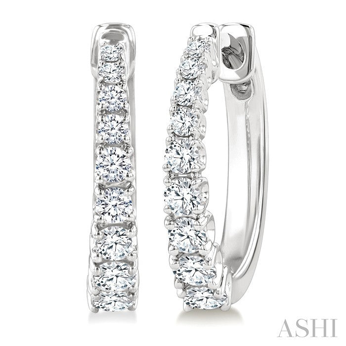 1/2 Ctw Graduated Round Cut Diamond Fashion Hoop Earrings in 14K White Gold