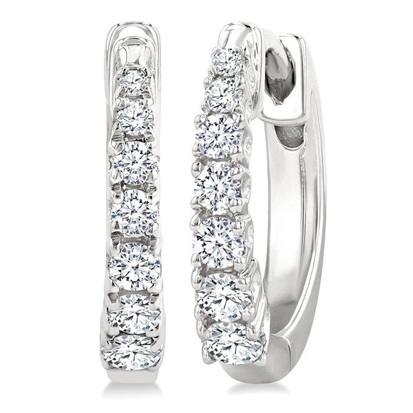 1/4 Ctw Graduated Round Cut Diamond Fashion Huggies in 14K White Gold