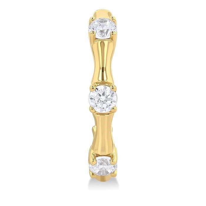 1/8 Ctw Petite Bamboo Shoot Inspired Round Cut Diamond Fashion Half Hoop Earrings in 10K Yellow Gold