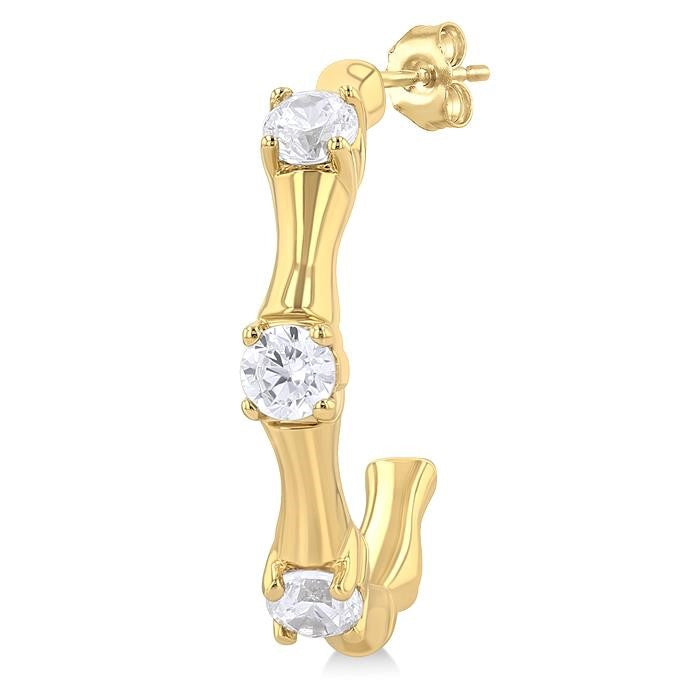 1/8 Ctw Petite Bamboo Shoot Inspired Round Cut Diamond Fashion Half Hoop Earrings in 10K Yellow Gold