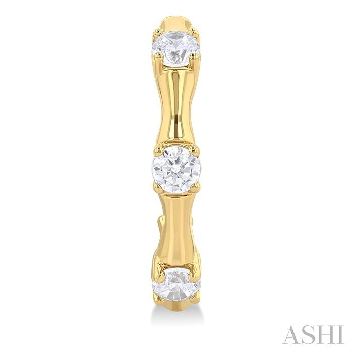 1/8 Ctw Petite Bamboo Shoot Inspired Round Cut Diamond Fashion Half Hoop Earrings in 10K Yellow Gold