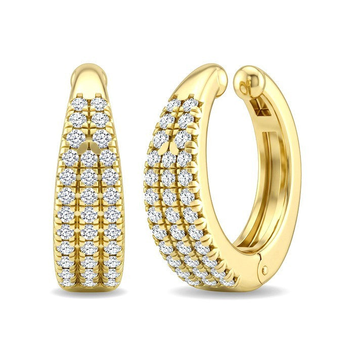 1/5 Ctw Round Cut Diamond Petite Cuff Earrings in 10K Yellow Gold