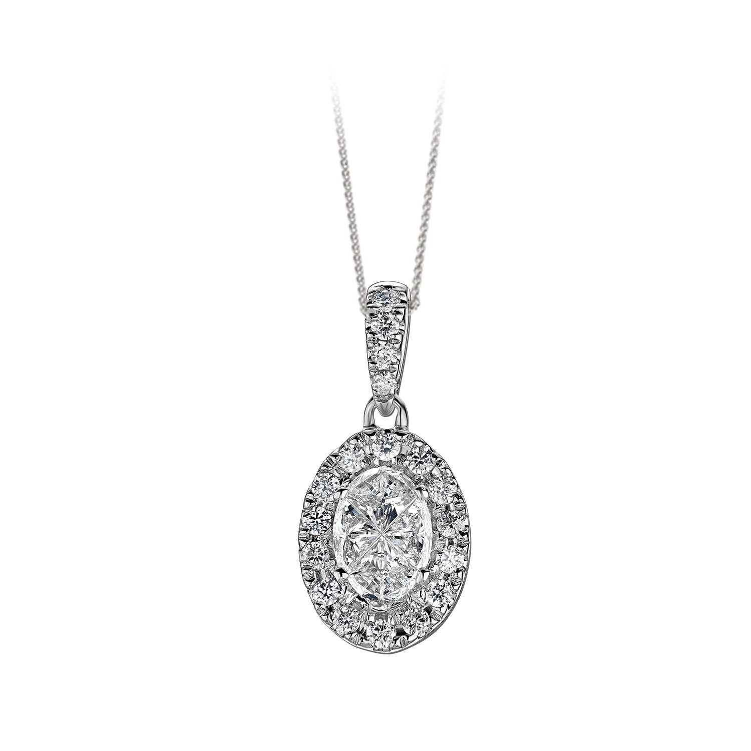 Diamond Oval Shaped Composite Halo Pendant