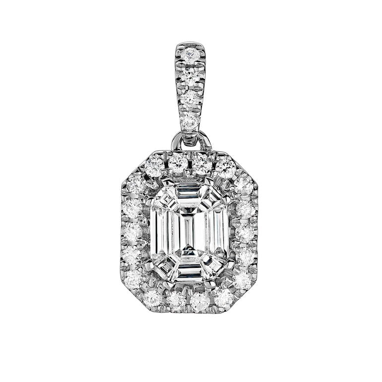 Diamond Emerald Shaped Composite Halo Pendant 