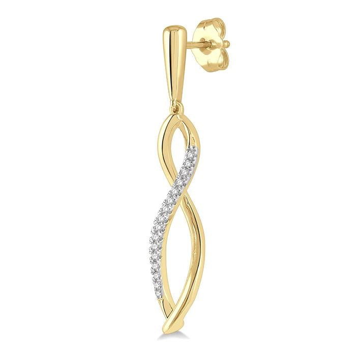 1/6 Ctw Infinity Round Cut Diamond Long Earrings in 10K Yellow Gold