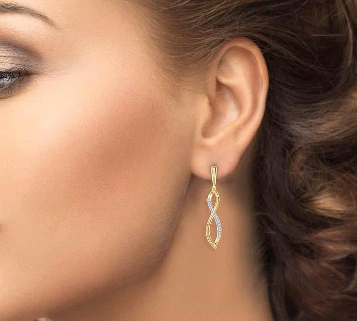 1/6 Ctw Infinity Round Cut Diamond Long Earrings in 10K Yellow Gold