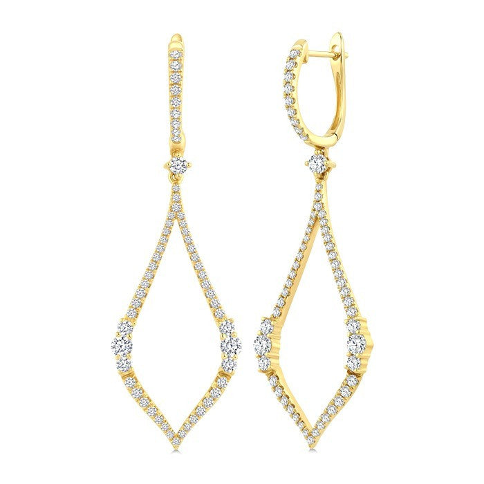 1 3/8 Ctw Elongated Open Window Marquise Shape Dangler Round Cut Diamond Fashion Earrings in 14K Yellow Gold