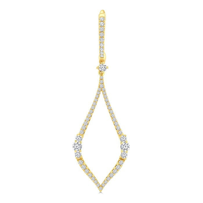 1 3/8 Ctw Elongated Open Window Marquise Shape Dangler Round Cut Diamond Fashion Earrings in 14K Yellow Gold