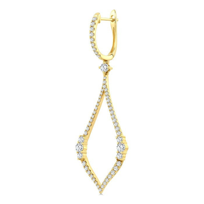 1 3/8 Ctw Elongated Open Window Marquise Shape Dangler Round Cut Diamond Fashion Earrings in 14K Yellow Gold