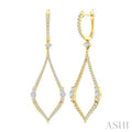 1 3/8 Ctw Elongated Open Window Marquise Shape Dangler Round Cut Diamond Fashion Earrings in 14K Yellow Gold