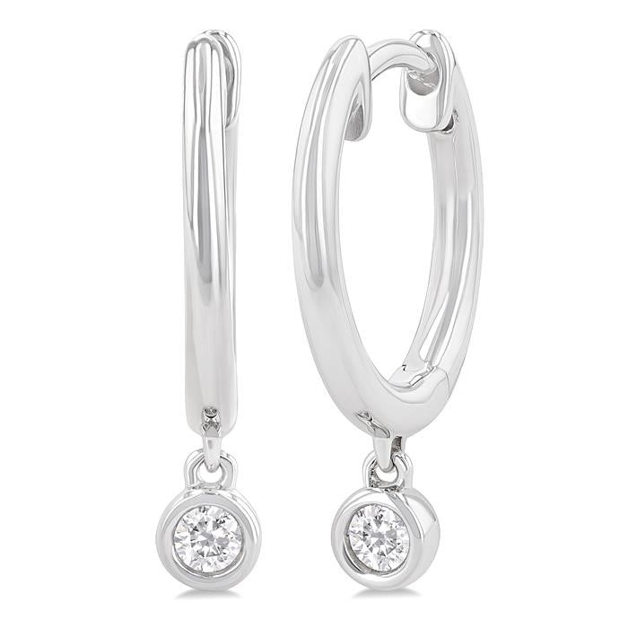 1/10 Ctw Petite Bezel Drop Round Cut Diamond Fashion Huggies in 10K White Gold