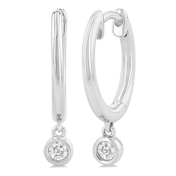 1/10 Ctw Petite Bezel Drop Round Cut Diamond Fashion Huggies in 10K White Gold