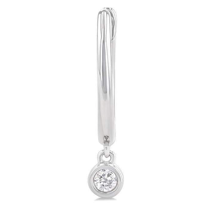 1/10 Ctw Petite Bezel Drop Round Cut Diamond Fashion Huggies in 10K White Gold