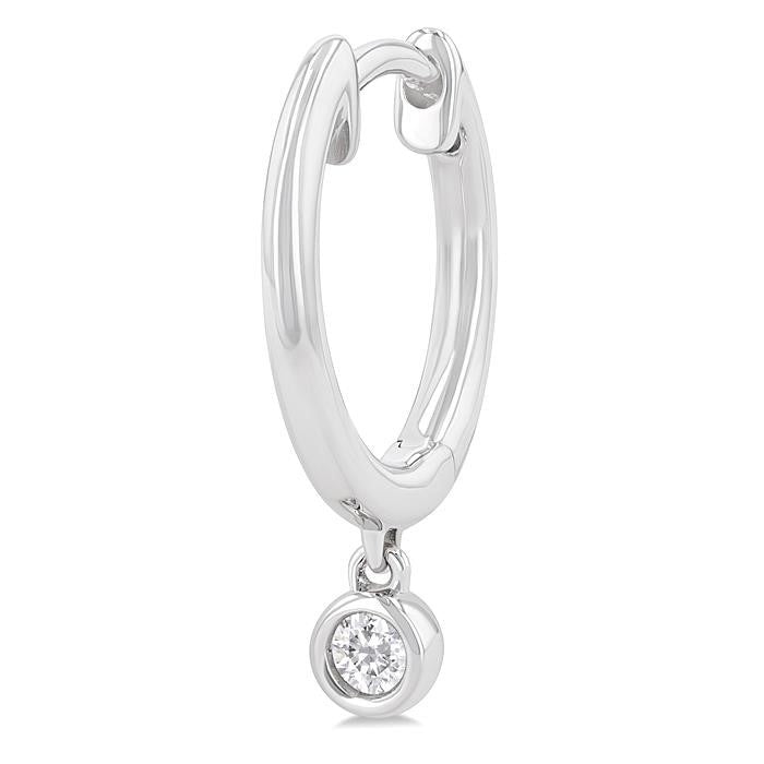 1/10 Ctw Petite Bezel Drop Round Cut Diamond Fashion Huggies in 10K White Gold