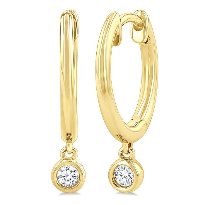 1/10 Ctw Petite Bezel Drop Round Cut Diamond Fashion Huggies in 10K Yellow Gold