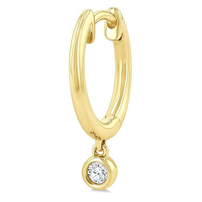 1/10 Ctw Petite Bezel Drop Round Cut Diamond Fashion Huggies in 10K Yellow Gold