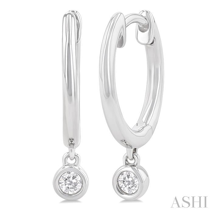 1/10 Ctw Petite Bezel Drop Round Cut Diamond Fashion Huggies in 10K White Gold