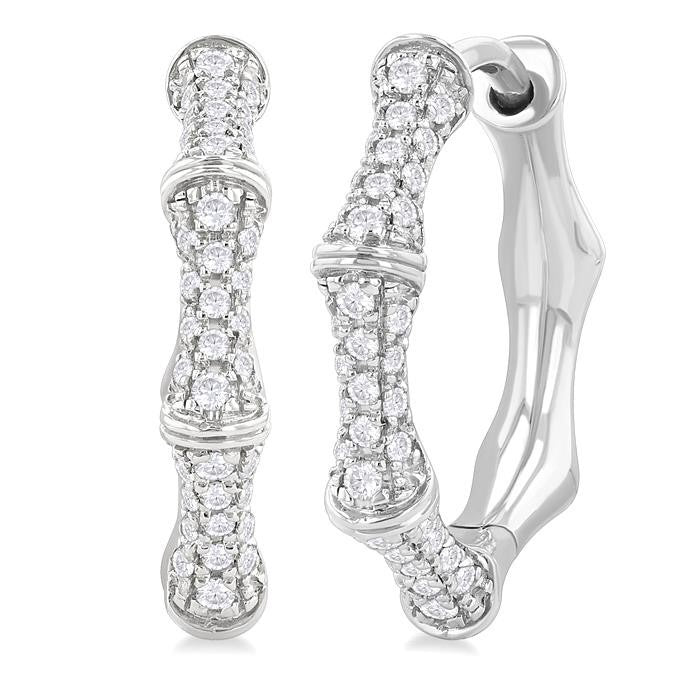 1/3 Ctw Petite Bamboo-Inspired Round Cut Diamond Fashion Huggies in 14K White Gold