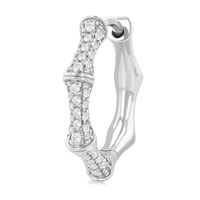 1/3 Ctw Petite Bamboo-Inspired Round Cut Diamond Fashion Huggies in 14K White Gold