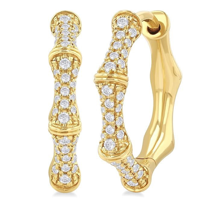 1/3 Ctw Petite Bamboo-Inspired Round Cut Diamond Fashion Huggies in 14K Yellow Gold