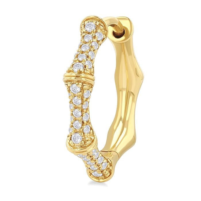 1/3 Ctw Petite Bamboo-Inspired Round Cut Diamond Fashion Huggies in 14K Yellow Gold