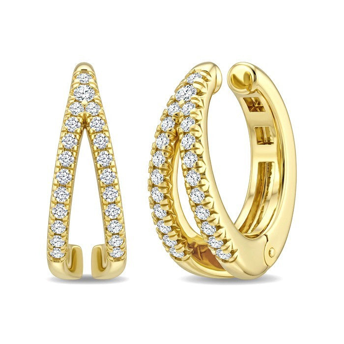 1/6 Ctw Round Cut Diamond Petite Cuff Earrings in 10K Yellow Gold