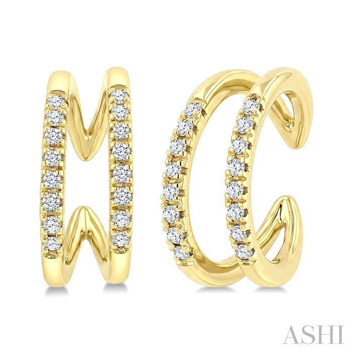 1/6 Ctw Round Cut Diamond Petite Cuff Earrings in 10K Yellow Gold