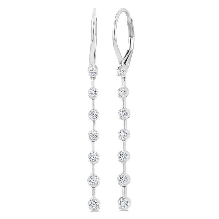 1/2 Ctw Round Cut Diamond Fashion Long Earrings in 14K White Gold