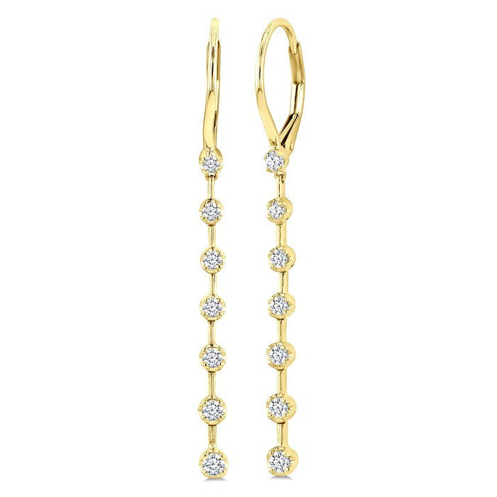 1/2 Ctw Round Cut Diamond Fashion Long Earrings in 14K Yellow Gold