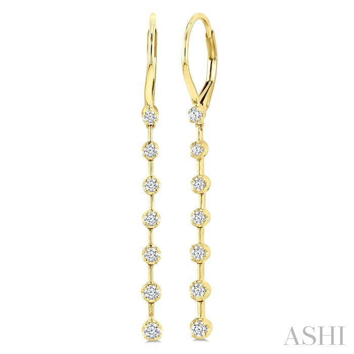 1/2 Ctw Round Cut Diamond Fashion Long Earrings in 14K Yellow Gold
