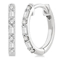 1/4 Ctw Petite Baguette and Round Cut Diamond Fashion Huggies in 10K White Gold